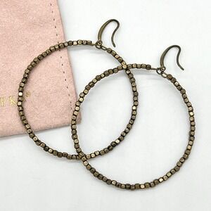 Judith Ripka Antique Gold Bead Hoop Earrings 2" With Pink Suede Case $300 MSRP
